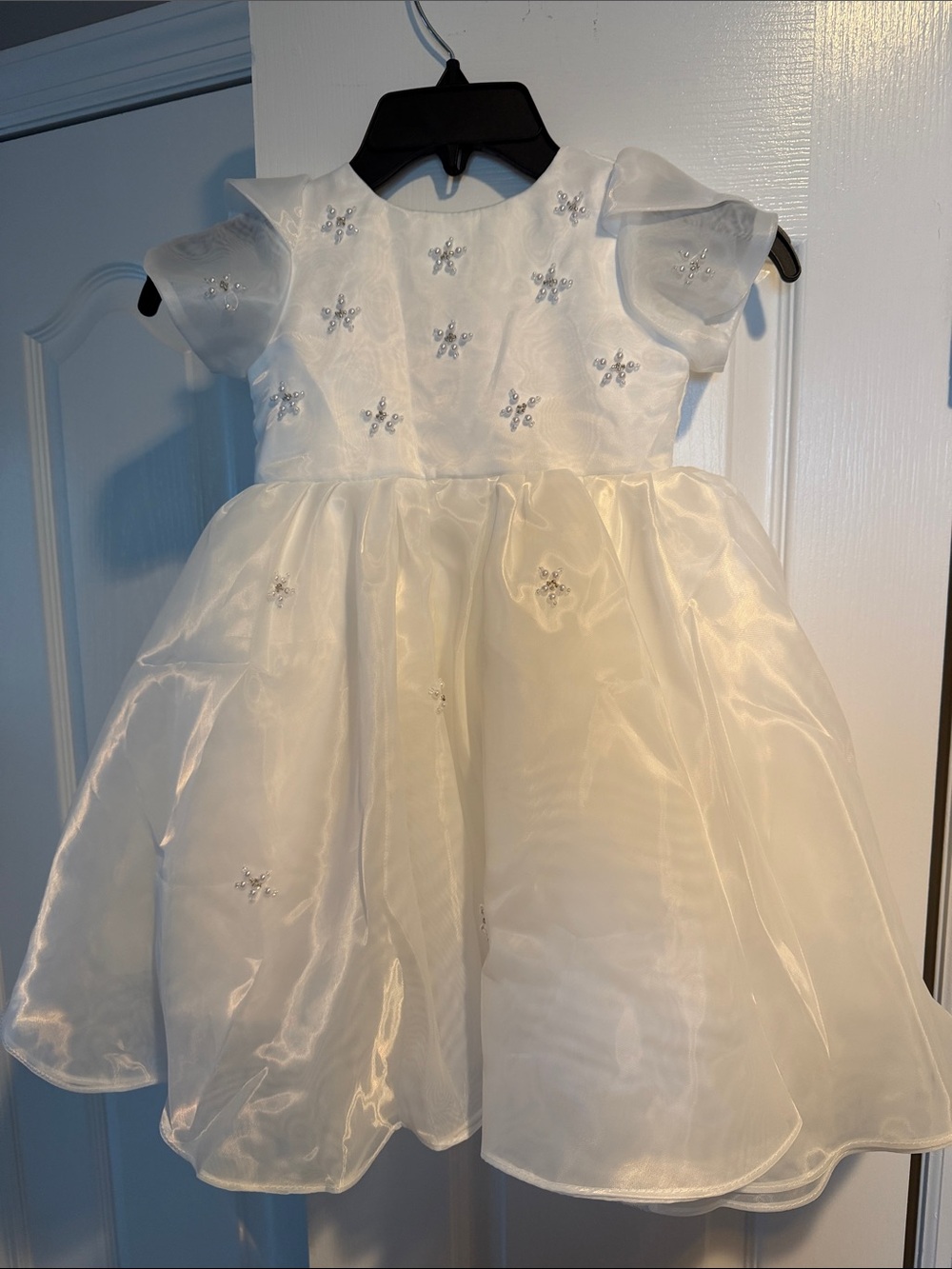 White Girls' Formal Party Dress with Embellished Bodice